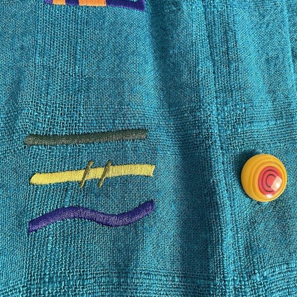 Nino Wong California Top XL Lagenlook Art To Wear Embroidered Linen Blen - Picture 6 of 16